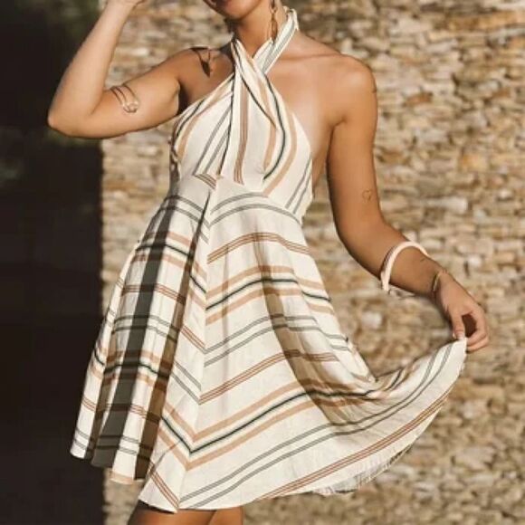 NWOT Zara Blogger’s Favorite Striped Linen Blend Wrap Halter Mini Dress, XXL - Picture 8 of 16
